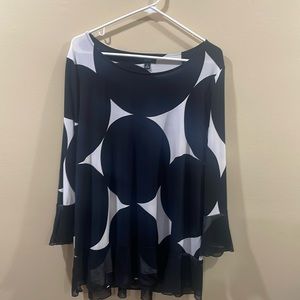 Alfani Mesh-Ruffle Printed Tunic - 1X - Black and White